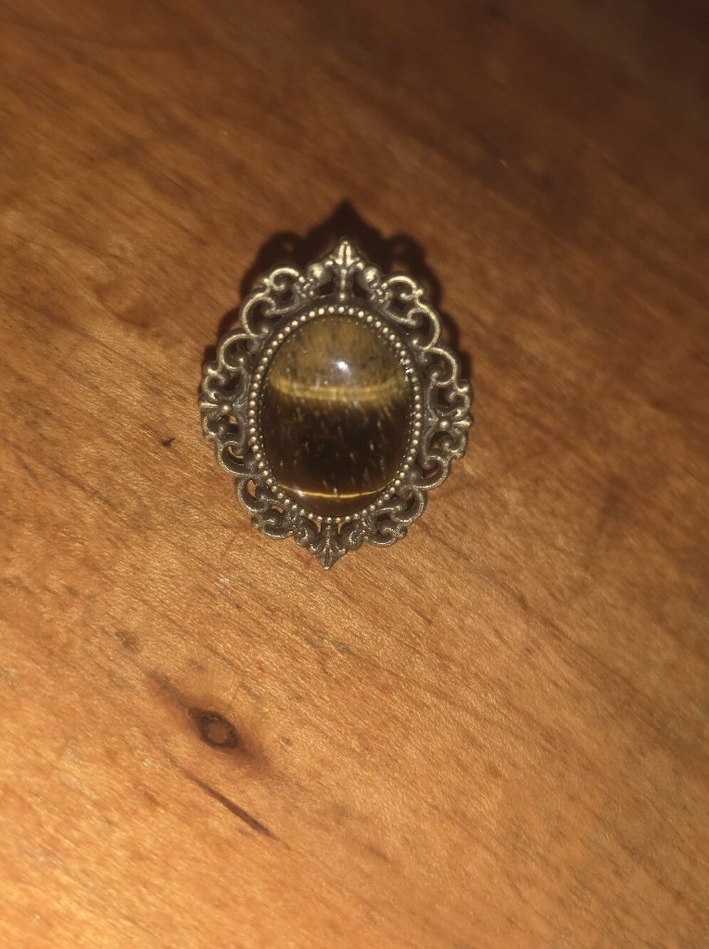 Tiger's Eye Gemstone In Bronze Tone Frame Adjustable Size